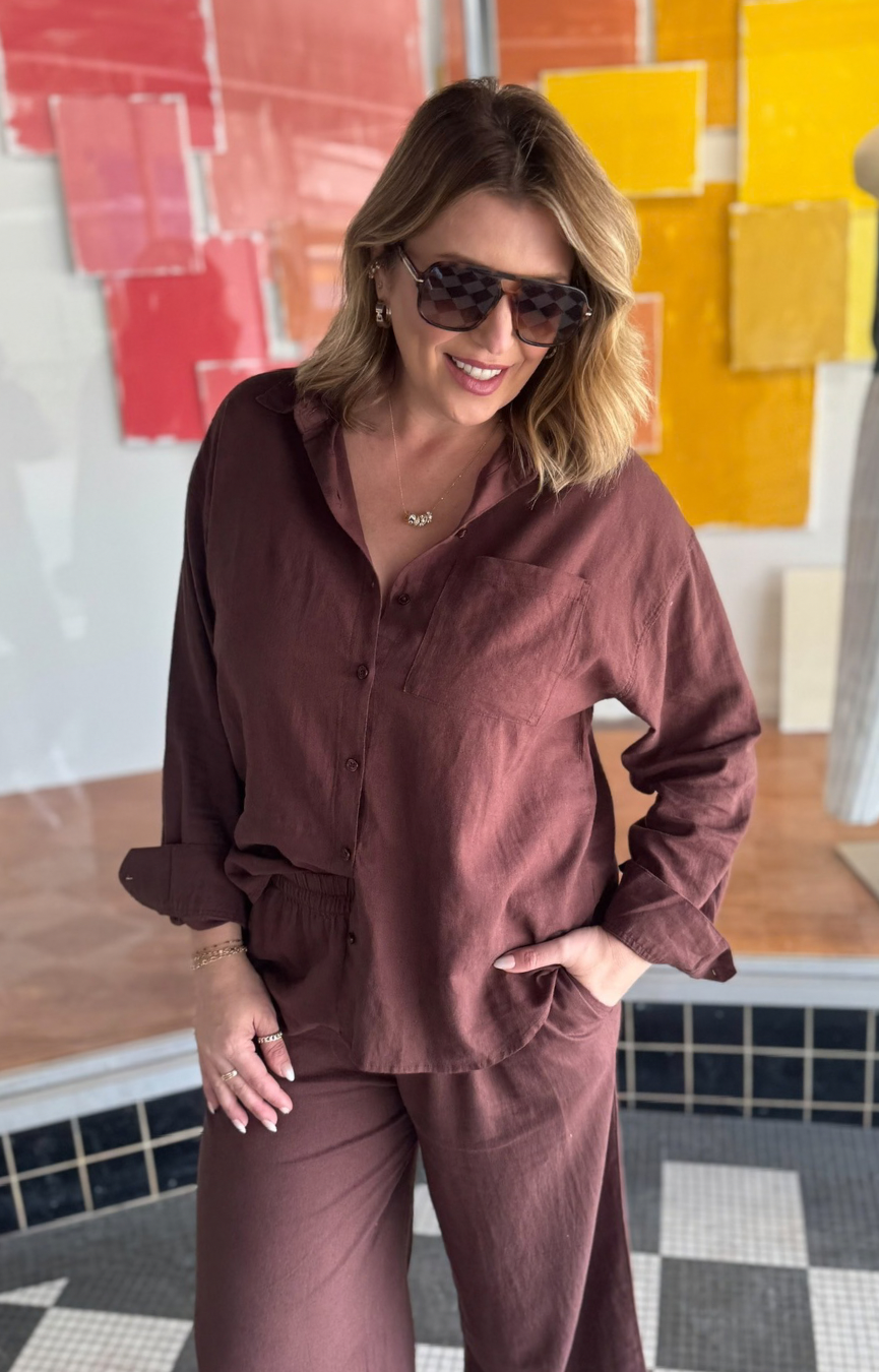Alfie Button Up Shirt- Chocolate Cherry