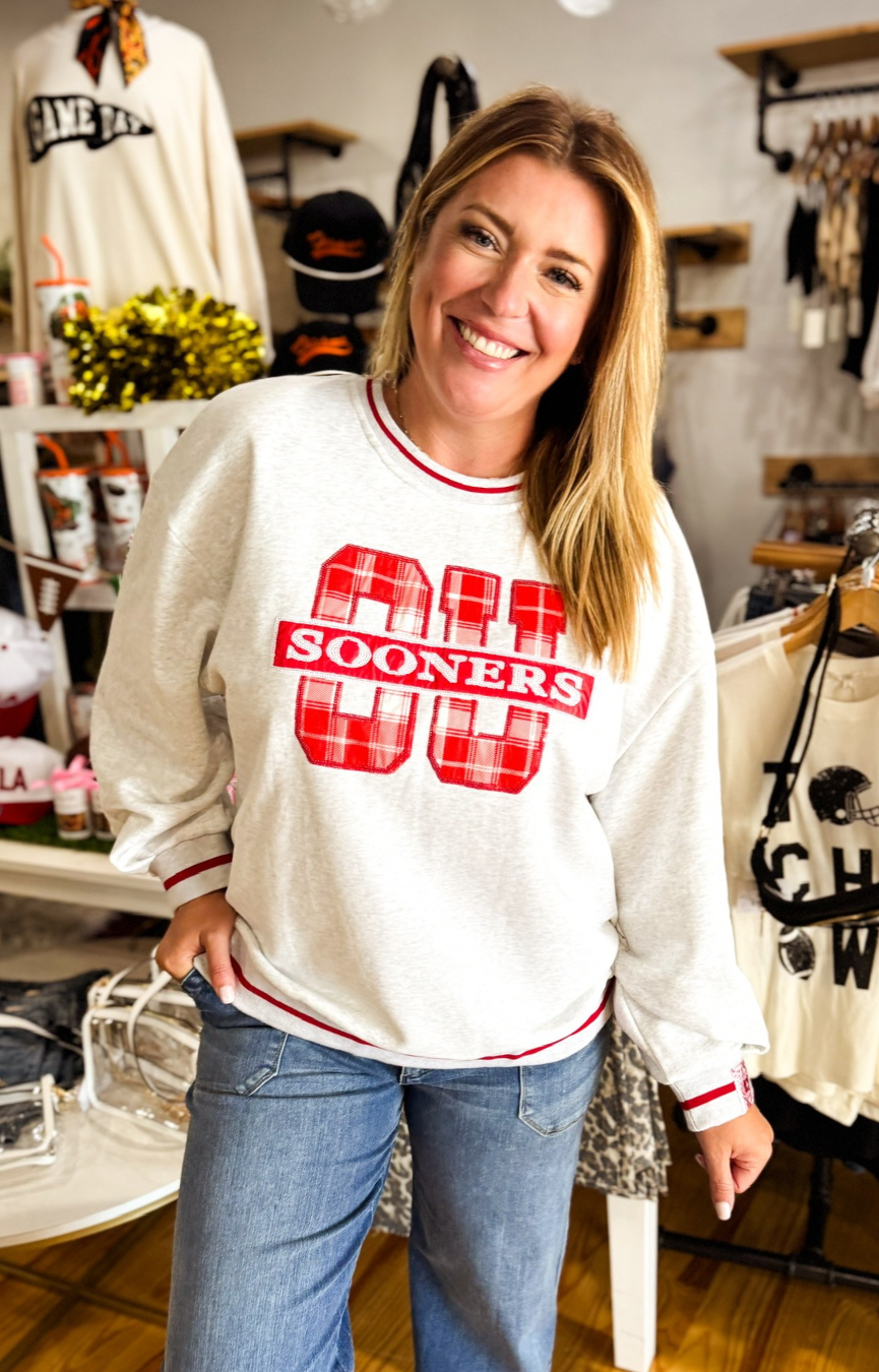 Licensed- Grey Plaid OU Sooners Sweatshirt