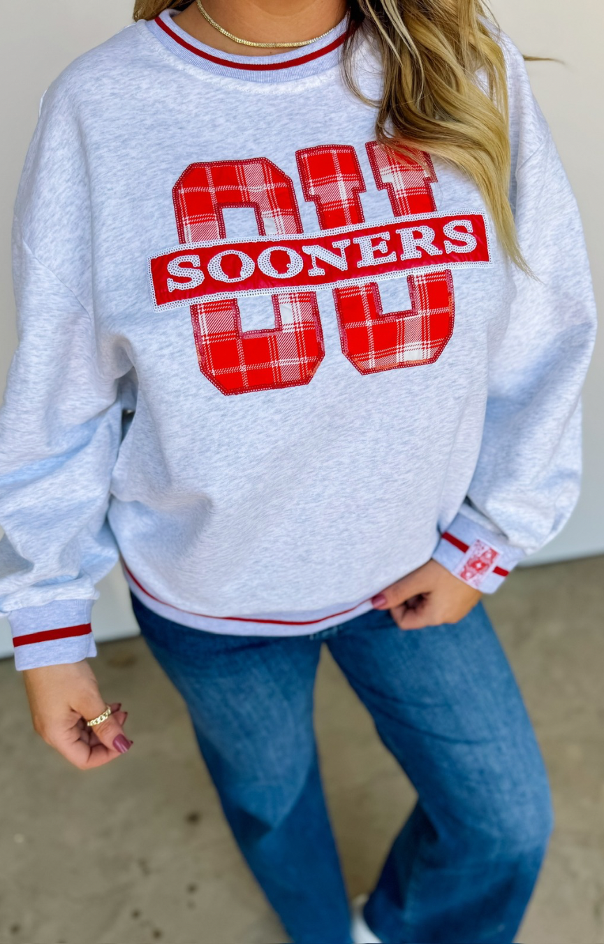 Licensed- Grey Plaid OU Sooners Sweatshirt