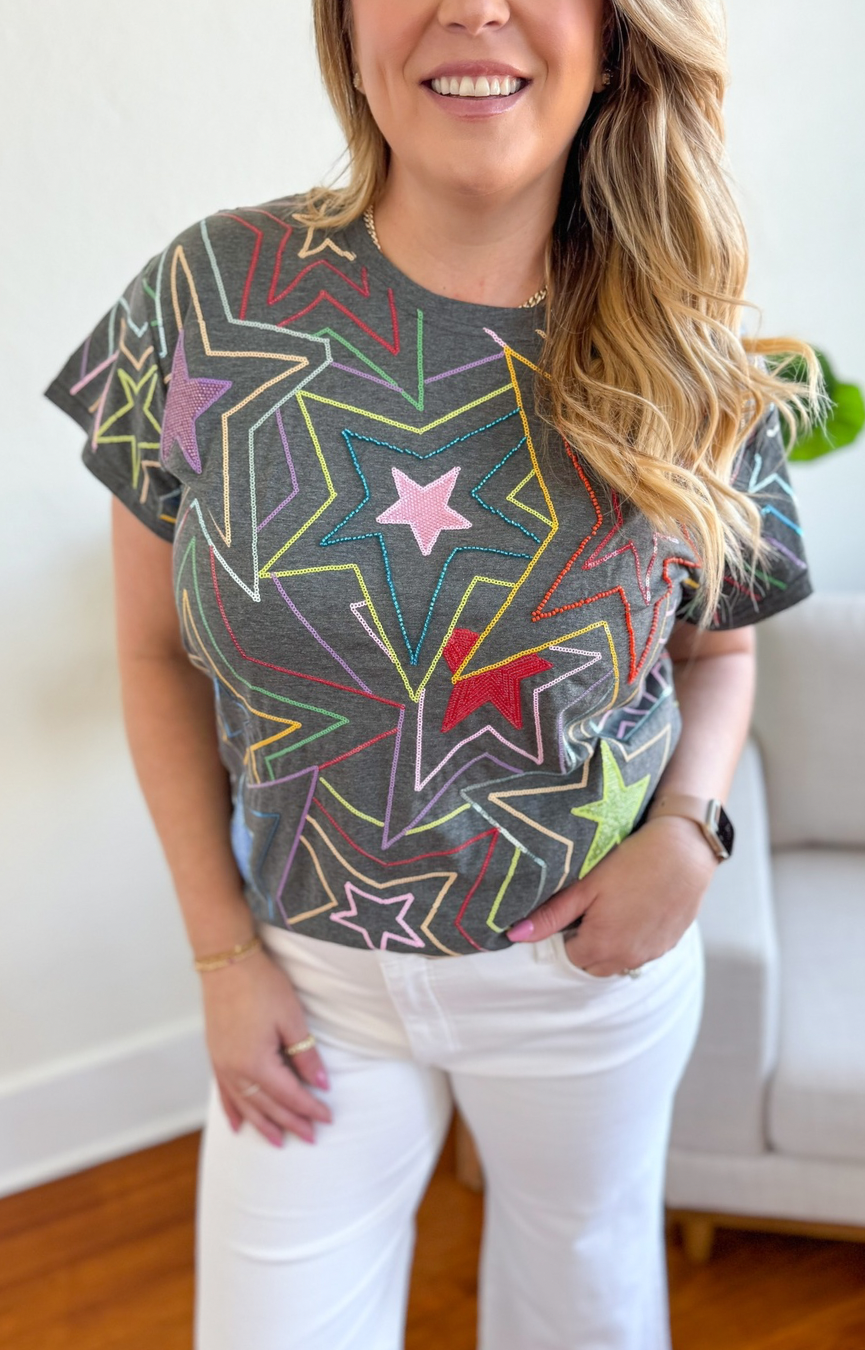Charcoal Multi Star Tee