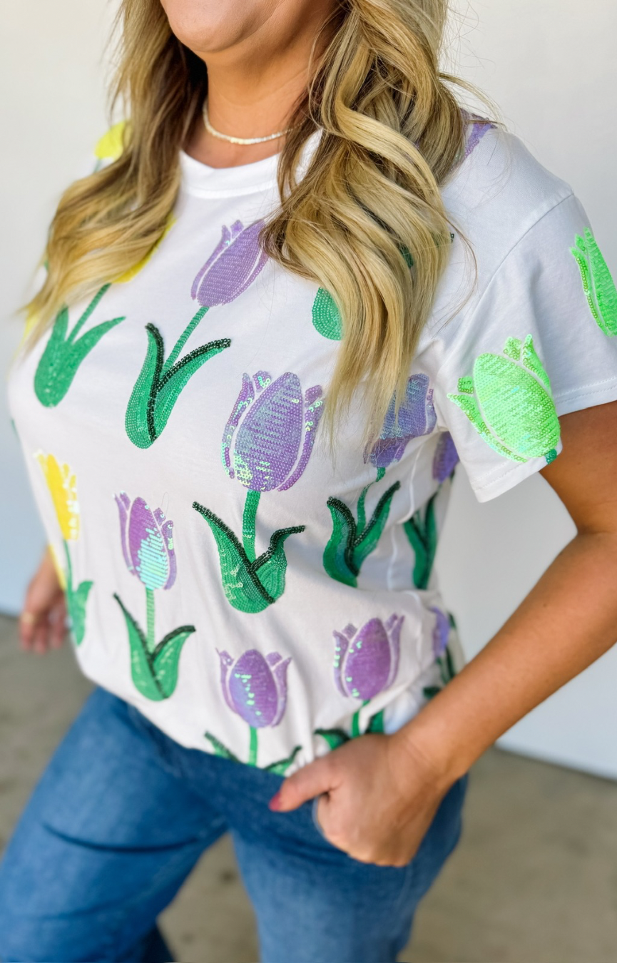 White Multi Tulip Tee