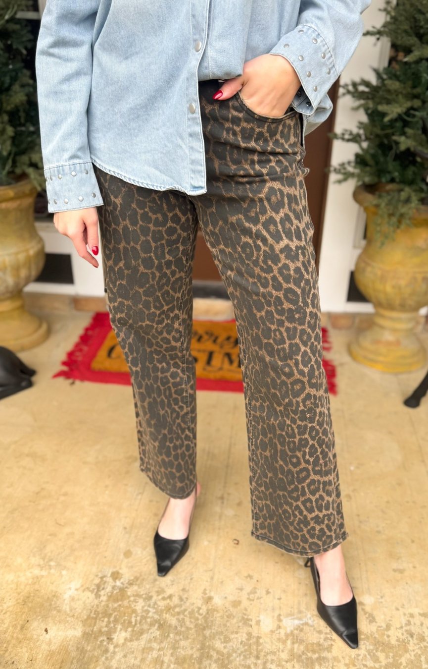 HR Leopard Wide Leg Jeans