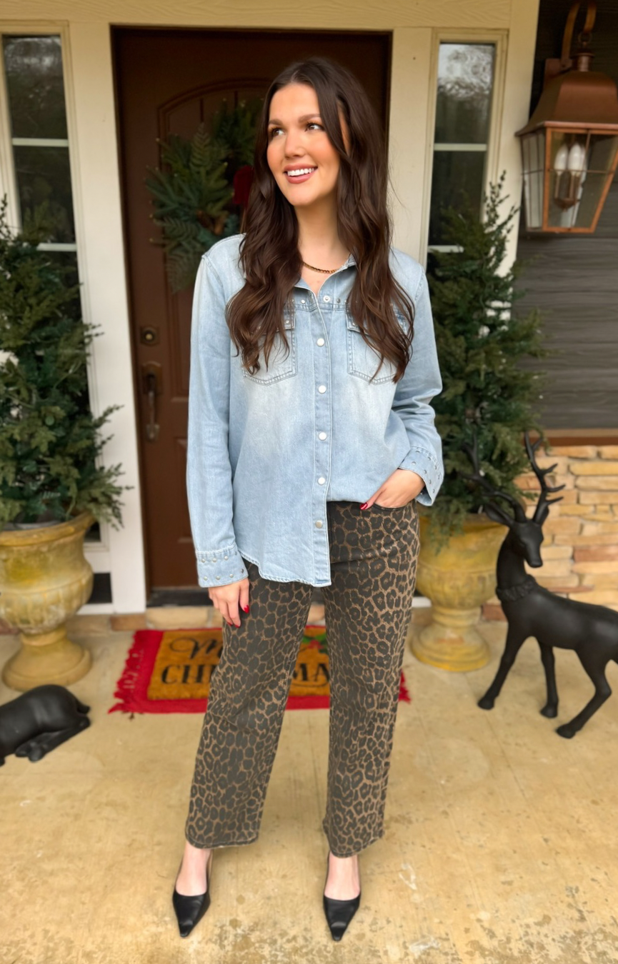 HR Leopard Wide Leg Jeans
