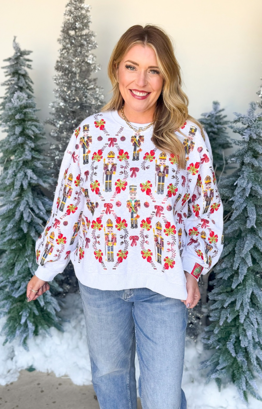 Grey Nutcracker & Candy Cane Sweatshirt