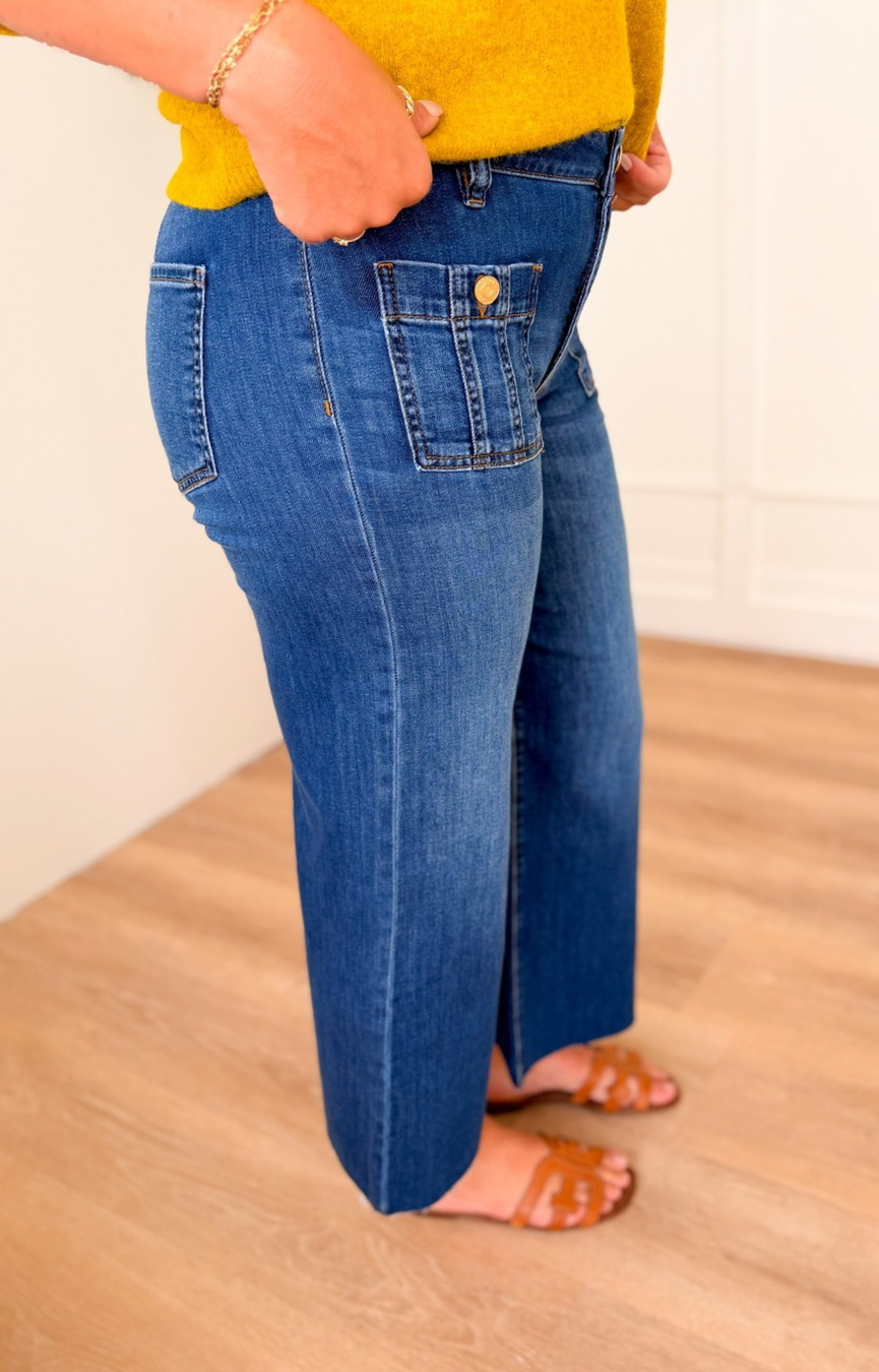 Meg HR Wide Leg Jeans w/Patch Pockets