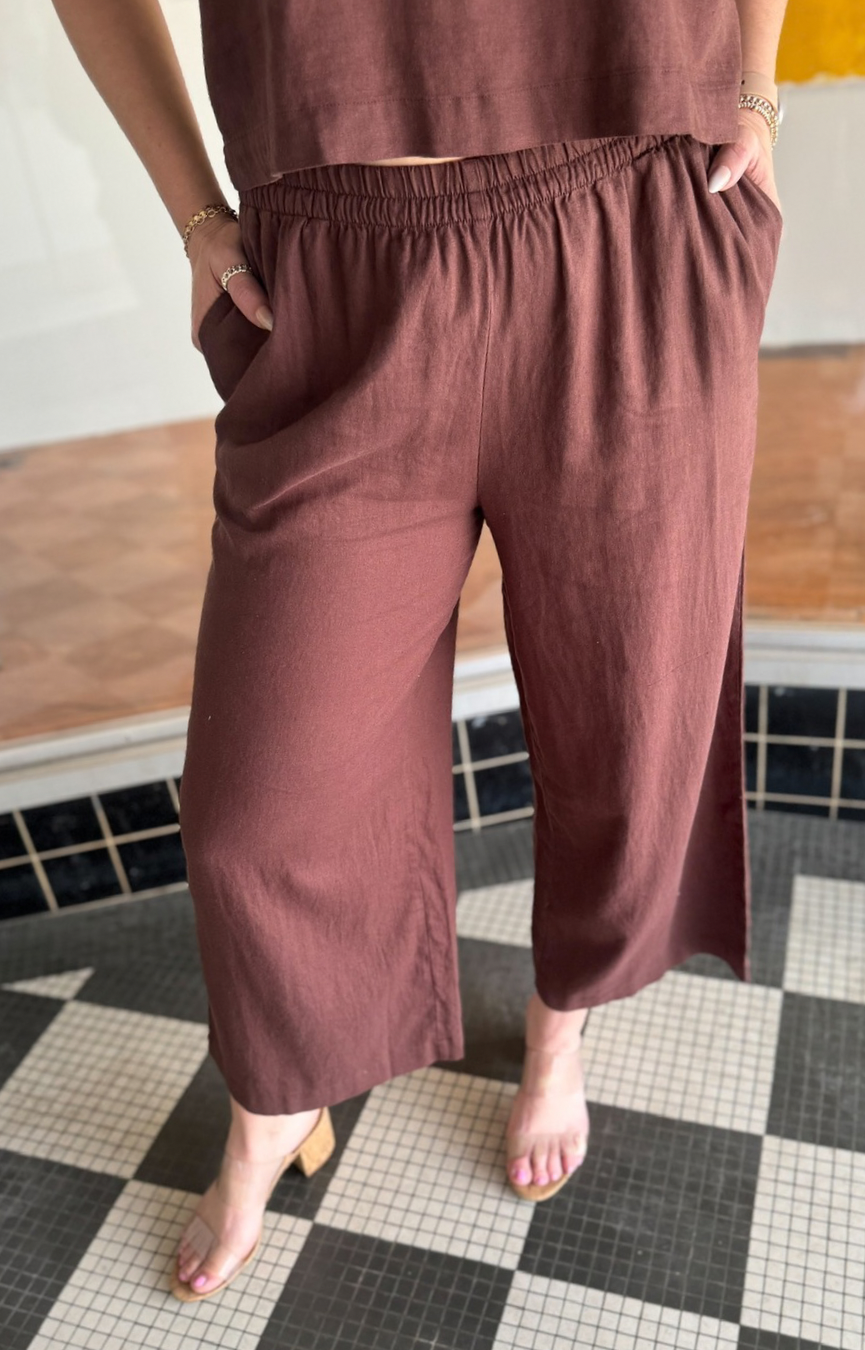 Scout Linen Pant- Chocolate Cherry