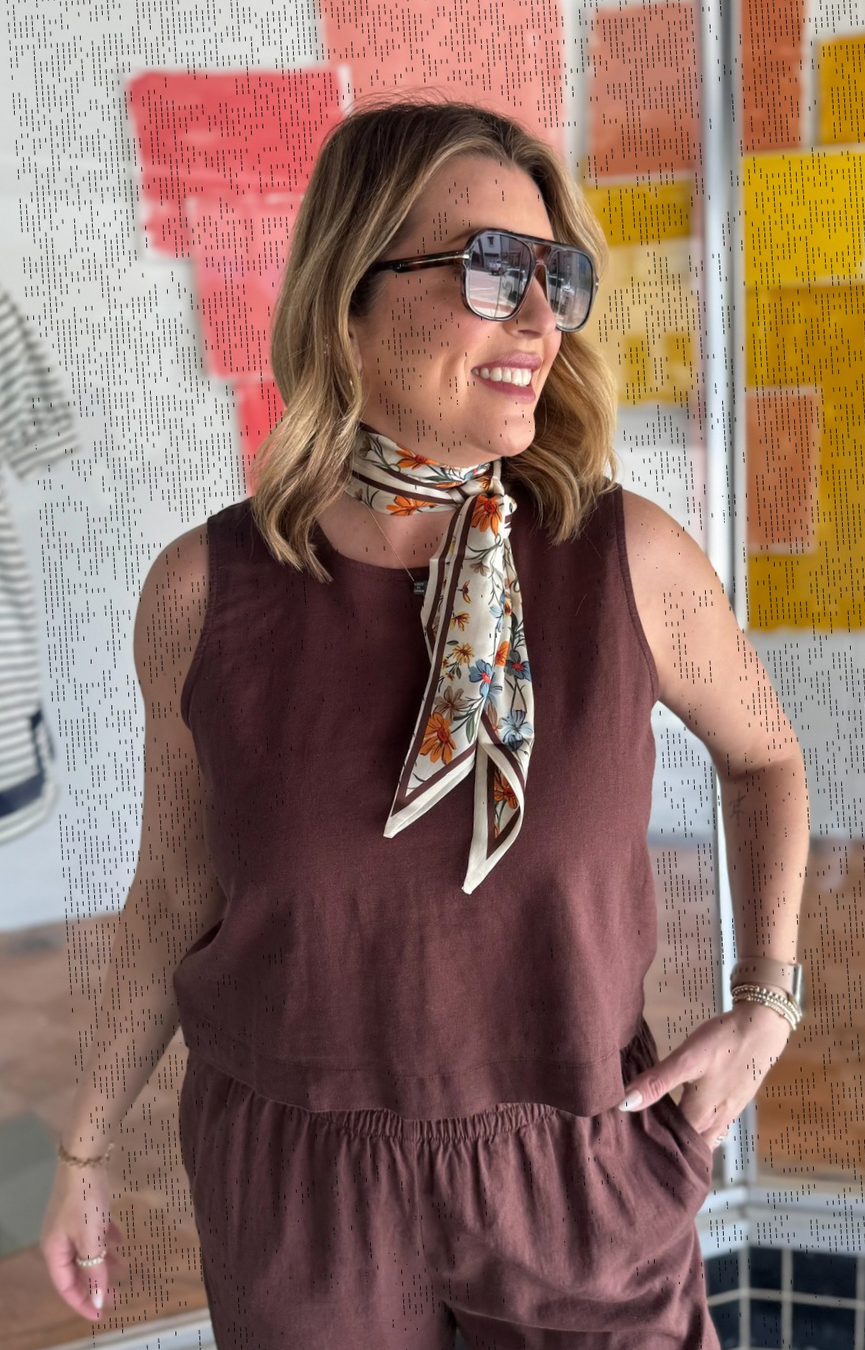 Sloane Linen Top- Chocolate Cherry