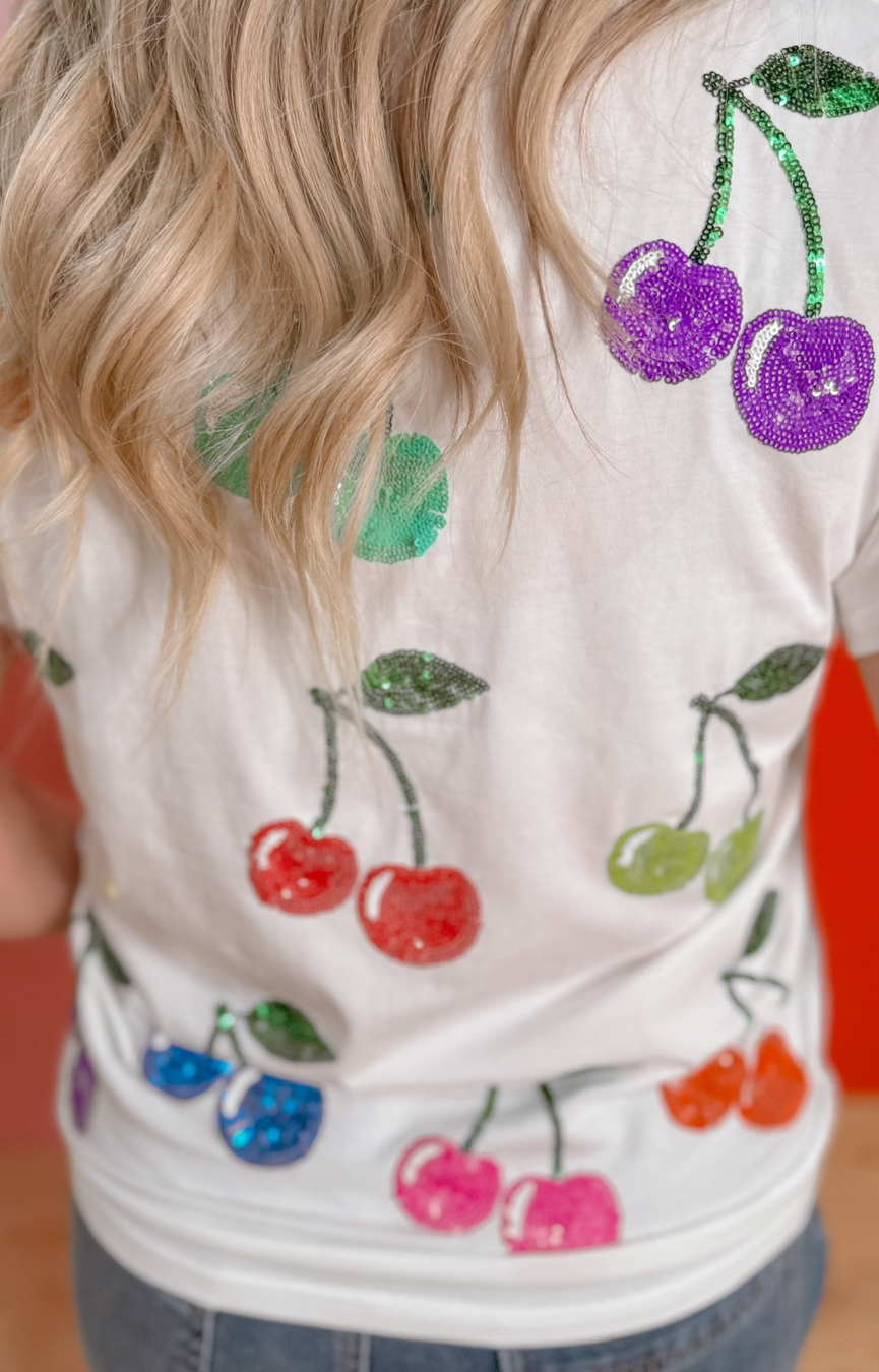 White w/ Rainbow Cherries Tee