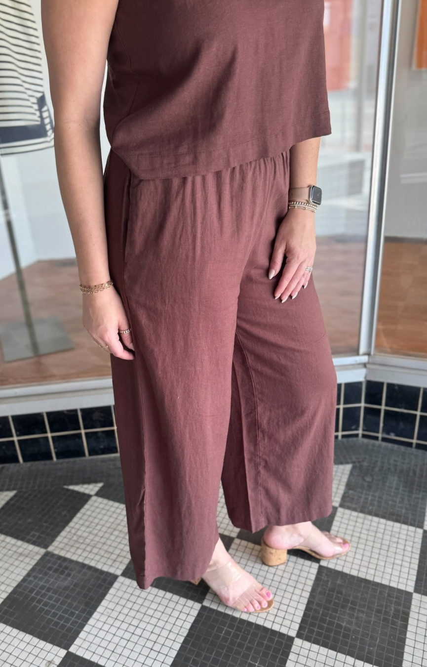 Scout Linen Pant- Chocolate Cherry