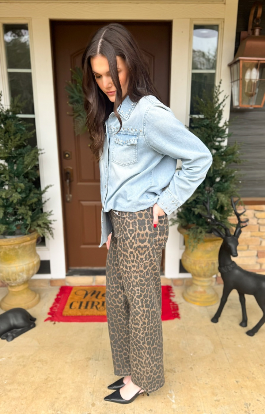 HR Leopard Wide Leg Jeans