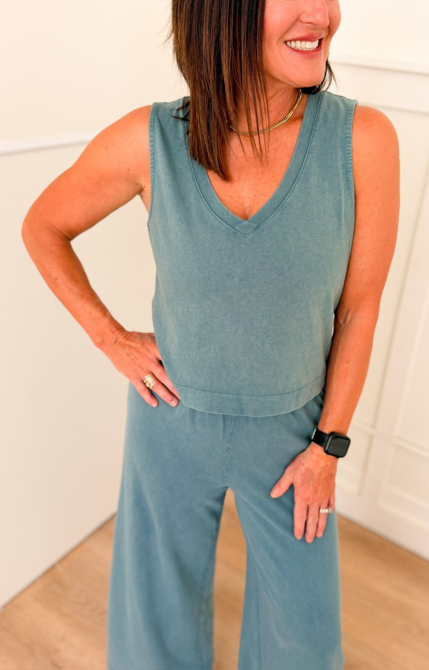 Sloane V-neck Top- Emerald Cove