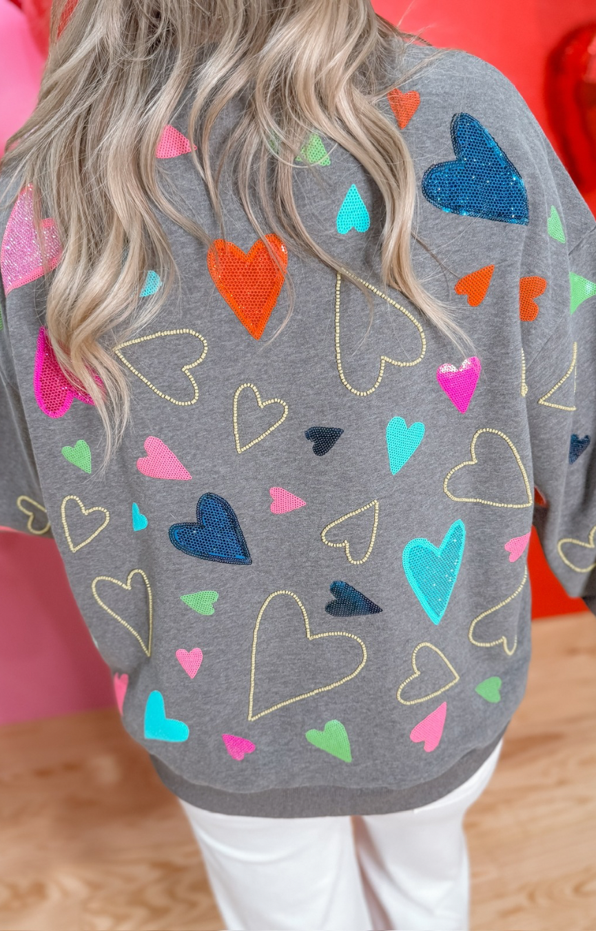 Grey Groovy Hearts All Over Sweatshirt