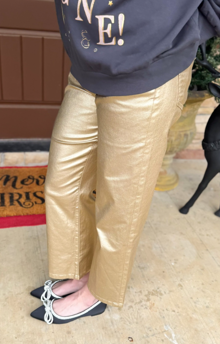 Charlotte Metallic Coated HR Wide Leg Jeans