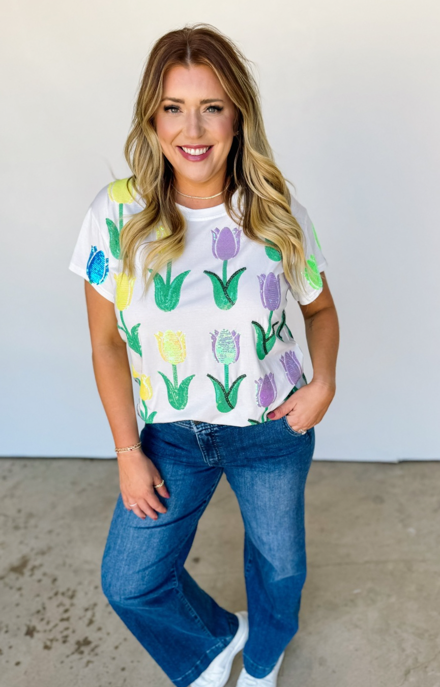 White Multi Tulip Tee