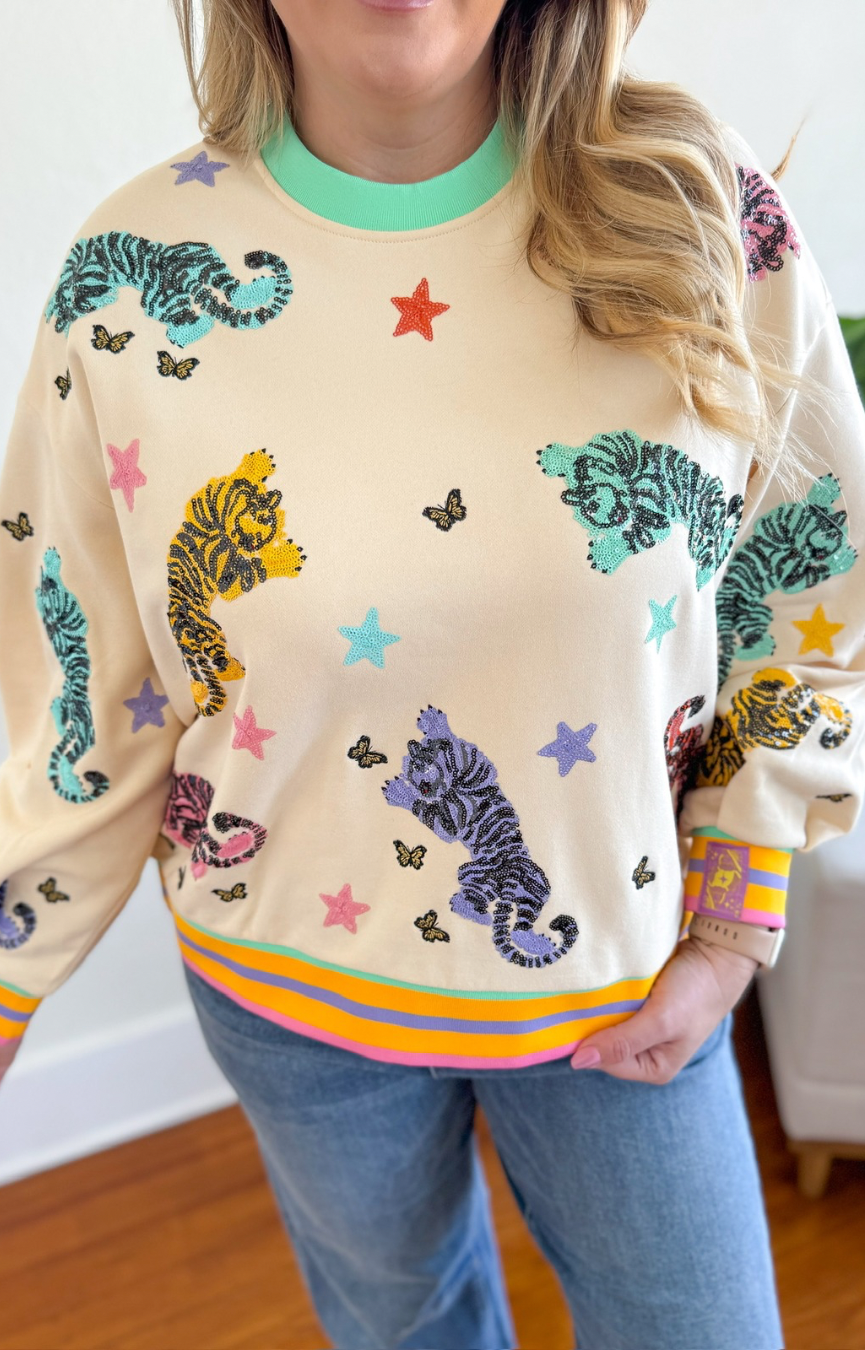 Beige Multi Crawling Tiger & Star Sweatshirt