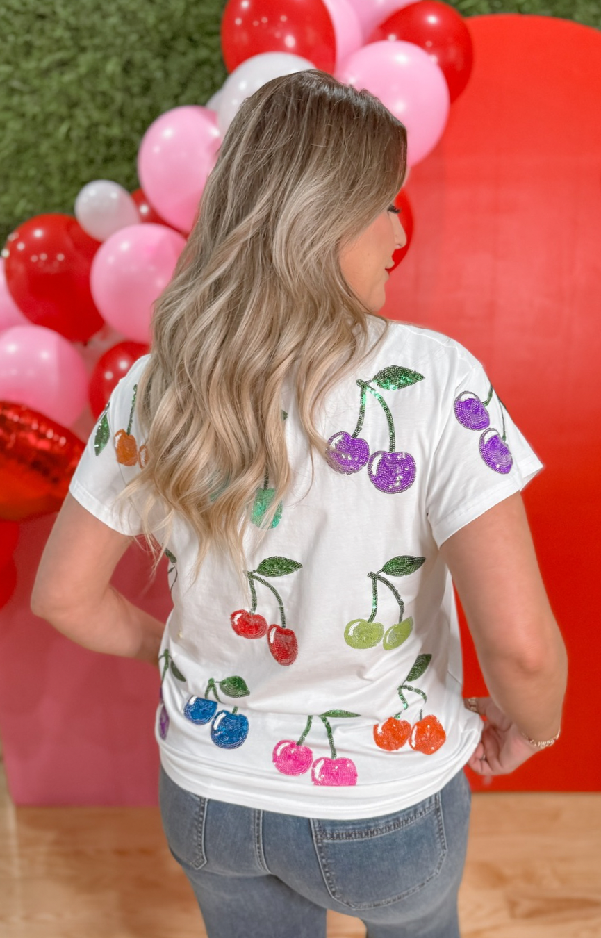 White w/ Rainbow Cherries Tee