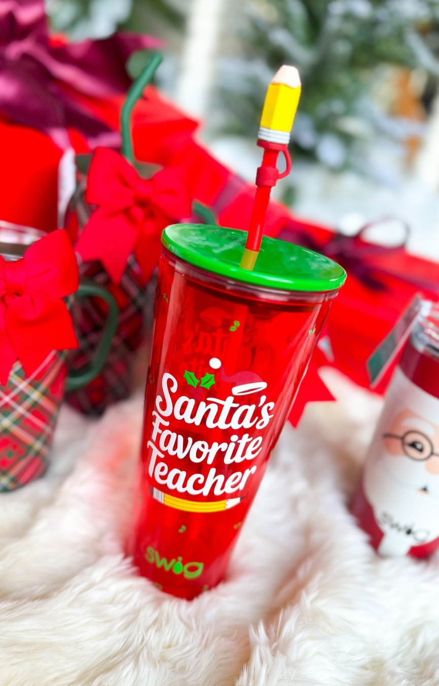 Santa’s Favorite Teacher 24oz Plastic Tumbler