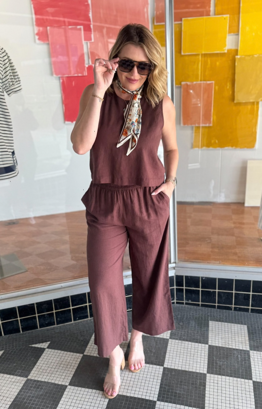 Scout Linen Pant- Chocolate Cherry