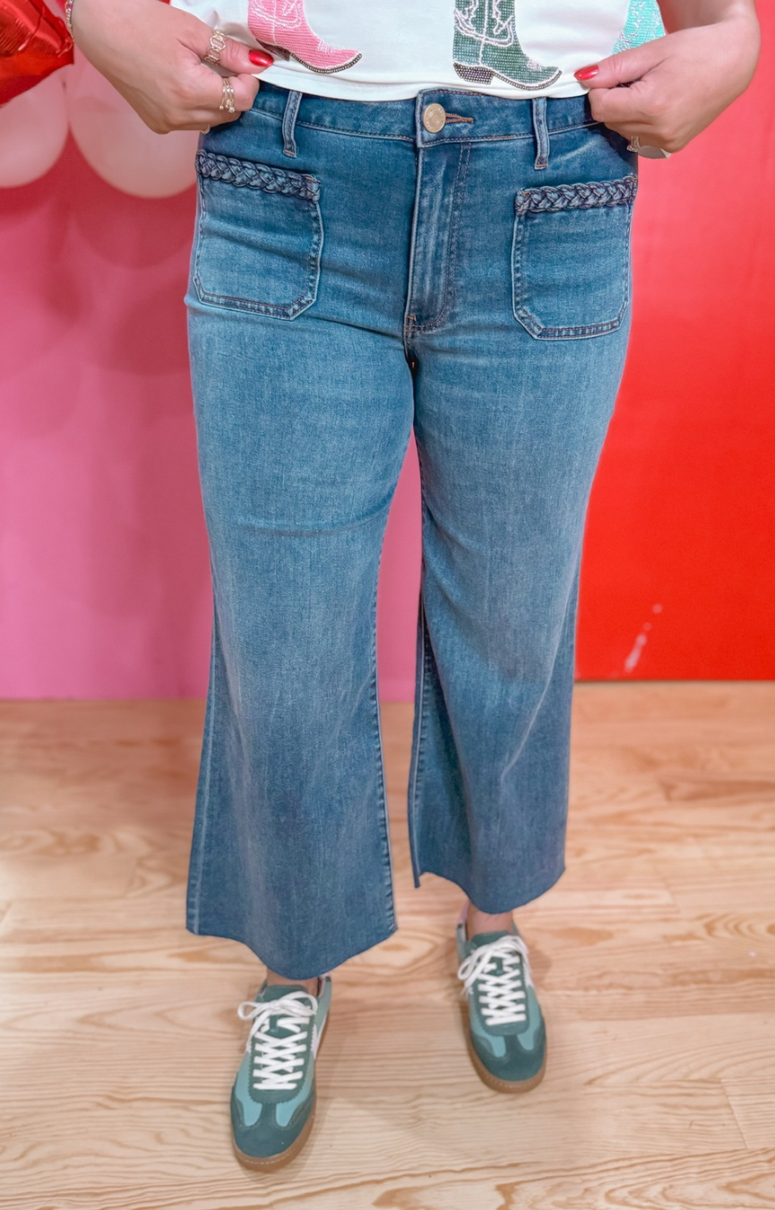 Meg HR Wide Leg Jeans w/ Patch Pockets- Fame Wash