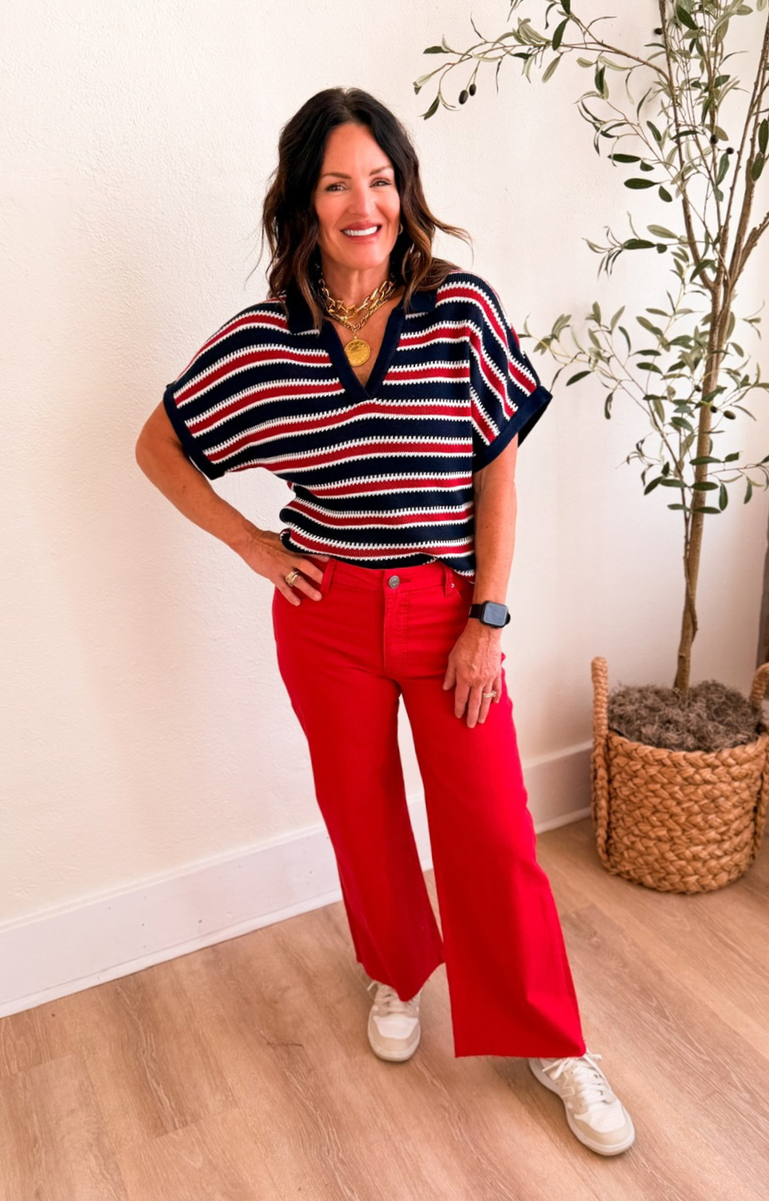 Meg HR Fab Ab Wide Leg Jeans- Tomato