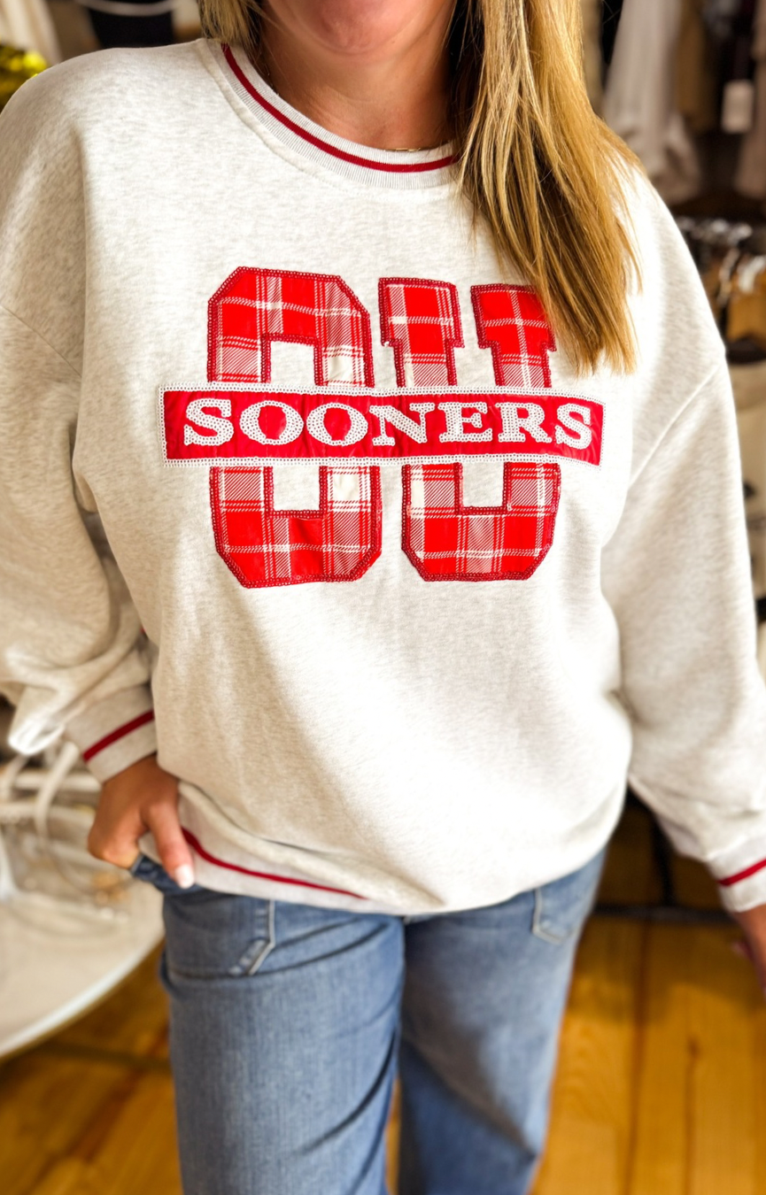 Licensed- Grey Plaid OU Sooners Sweatshirt