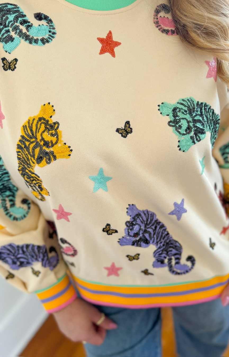 Beige Multi Crawling Tiger & Star Sweatshirt