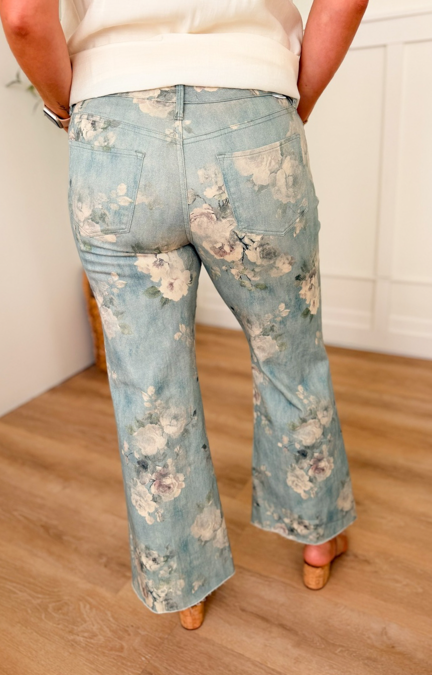 Micah Wide Leg Jeans- Seaglass Garden