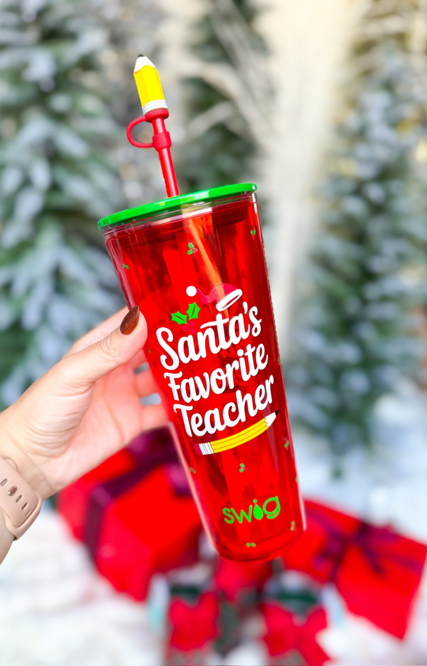 Santa’s Favorite Teacher 24oz Plastic Tumbler
