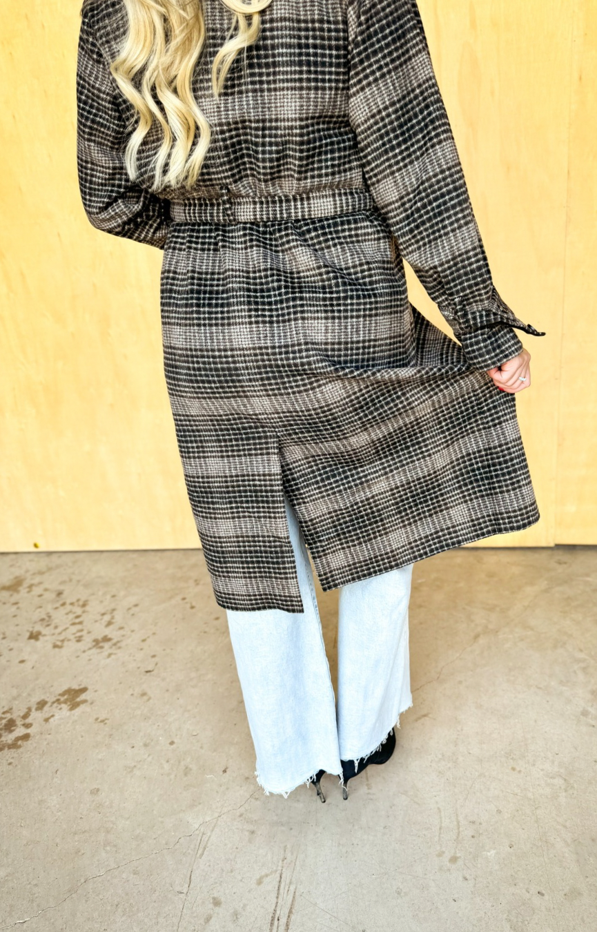 Jackie Plaid Trench Coat