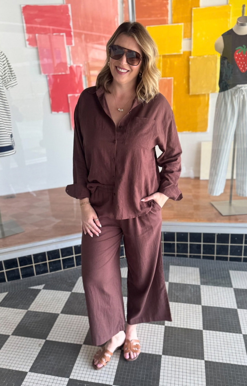 Scout Linen Pant- Chocolate Cherry