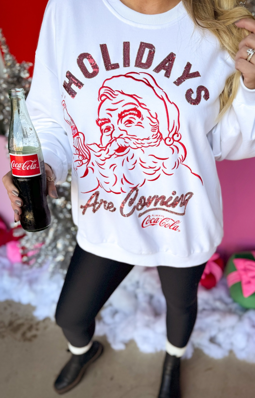 White & Red ‘Holidays Are Coming’ Santa Coca Cola Sweatshirt