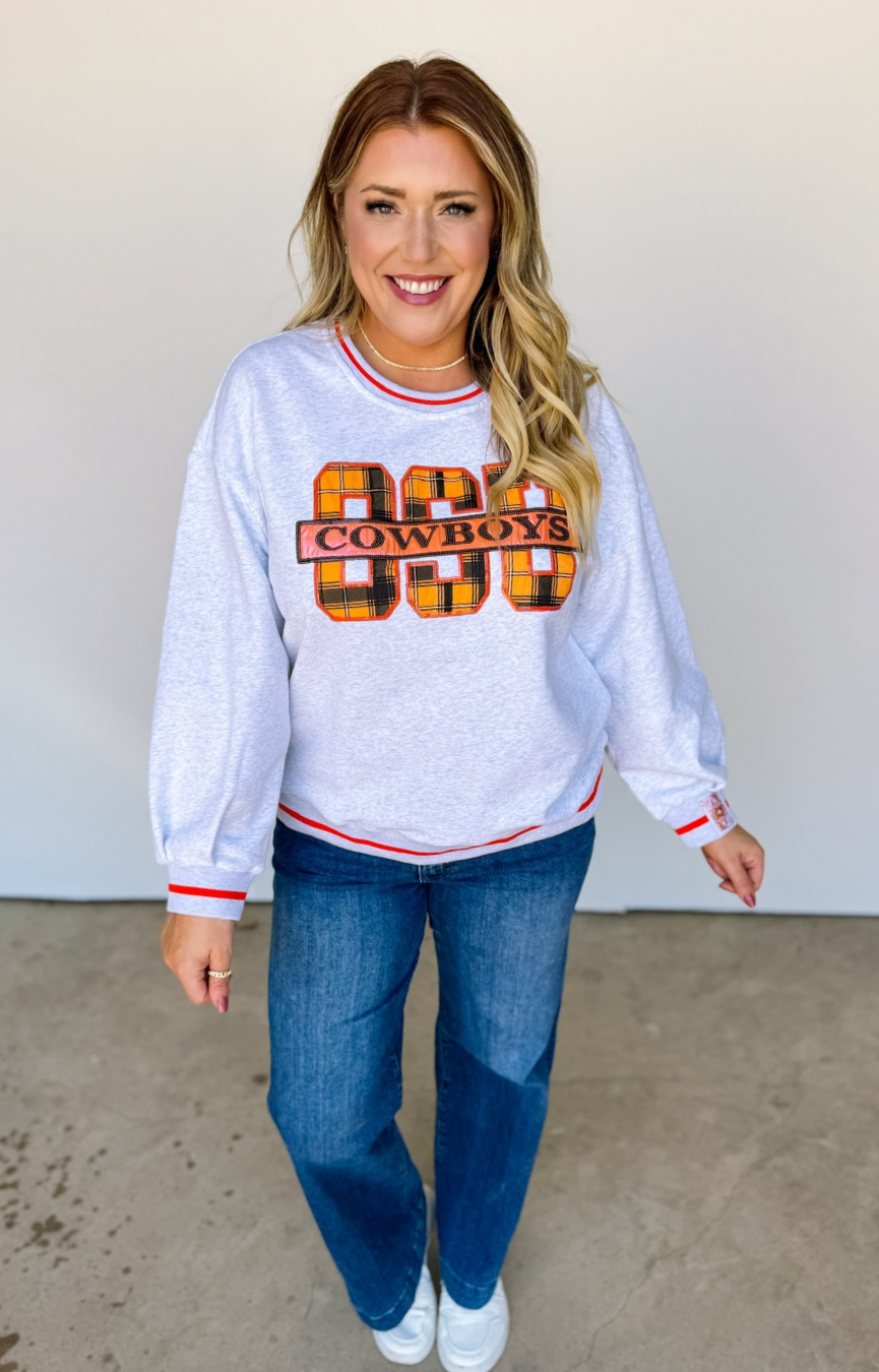 Licensed- Grey Plaid OSU Cowboys Sweatshirt