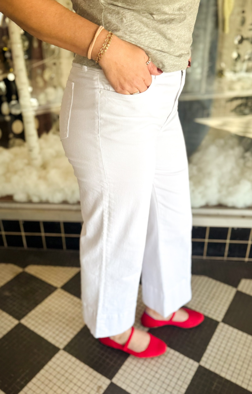 Meg HR Pintuck White Wide Leg Jeans
