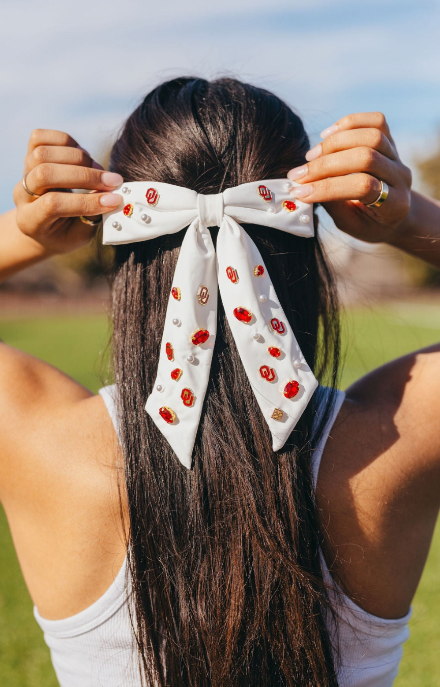 White OU Bow Barrette